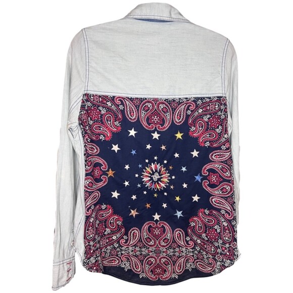 Free People Bandana Bandit Western Chambray Shirt - XS - Picture 2 of 9